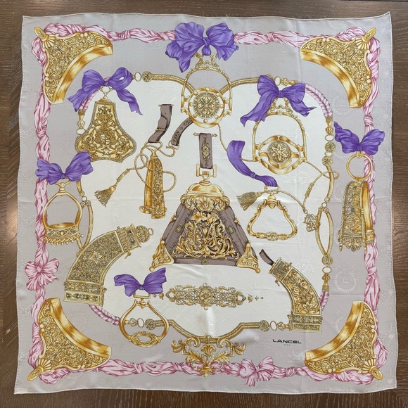 Lancel Accessories - Authentic Lancel Silk Scarf with Gold and Pink Design